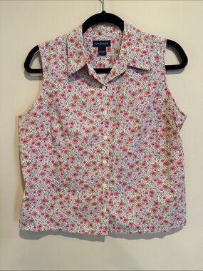 🩵Ann Taylor Pink Floral Sleeveless Button-Down Shirt Lovely Spring Summer Casual